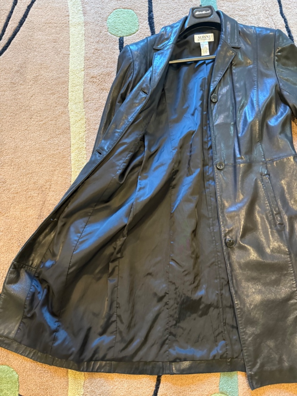 Black Leather Alfani coat, soft calf leather in a knee length Womens Med - Picture 5 of 7